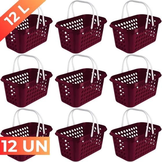 Imagem de Kit 9 Cesta Cestinha Plástica Supermercado Compras 3L c/ Alça Resistente Leve Mulituso Portátil