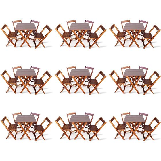 Imagem de Kit 9 Conjunto com Jogo de Mesa 60x60 com 4 Cadeiras Dobráveis - Imbúia