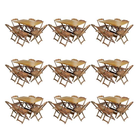 Imagem de Kit 9 Jogos de Mesa Dobravel com 6 Cadeiras de Madeira 120x70 para Restaurante e Bar - Mel
