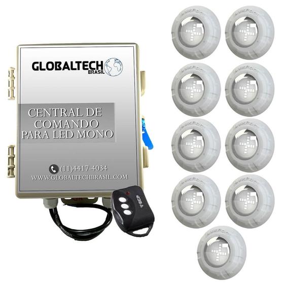 Imagem de Kit 9 Led Piscina Monocromático 9W + Central + Controle - Lu