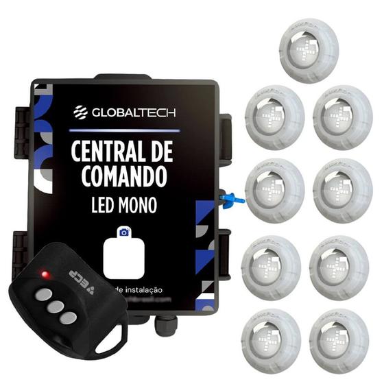 Imagem de Kit 9 Led Piscina Monocromático 9W + Central + Controle - Luxpool