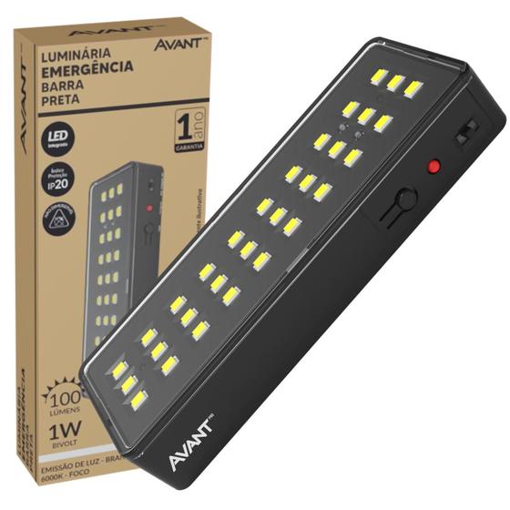 Imagem de Kit 9 Luminaria Luz Emergencia Barra Preta 1w 6000K 30 Leds Bivolt