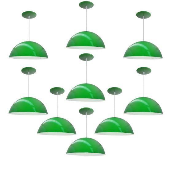 Imagem de Kit 9 Luminária Pendente Meia Lua 34cm Com Interior Branco Brilho Com Fiação 110/220v