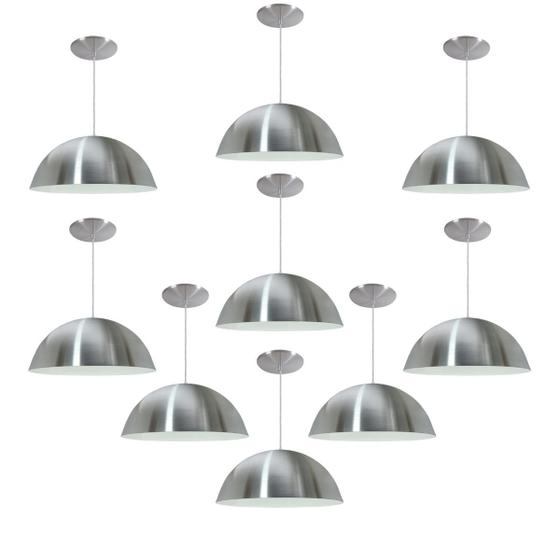 Imagem de Kit 9 Luminária Pendente Meia Lua 34cm Com Interior Branco Brilho Com Fiação 110/220v