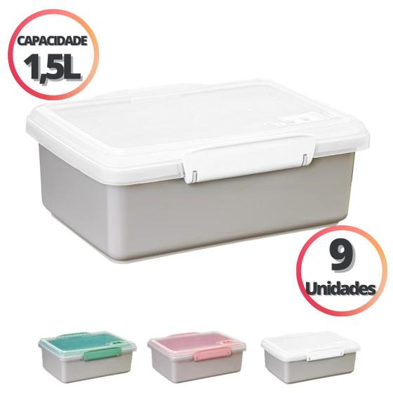 Imagem de Kit 9 Marmitas Com Trava e Válvula 1,5L Microondas Freezer