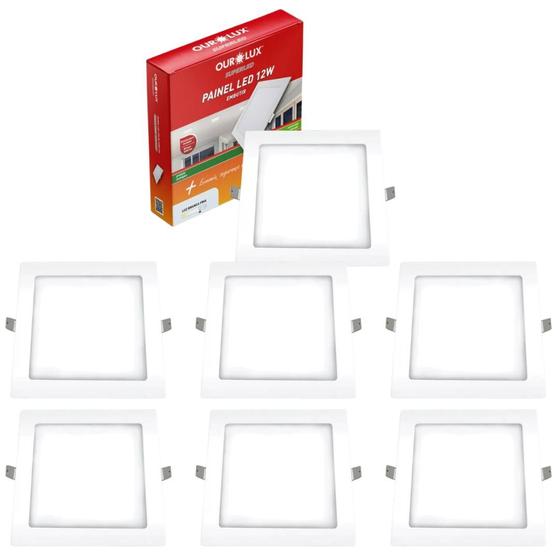 Imagem de Kit 9 Painel Led Embutir 12w Bivolt 6500k Quadrado Ourolux