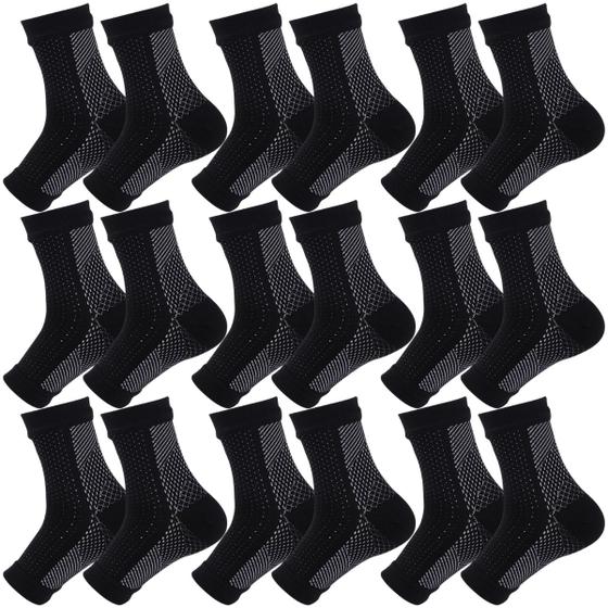 Imagem de Kit 9 pares meias compressão pretas alívia dor pés fascite plantar