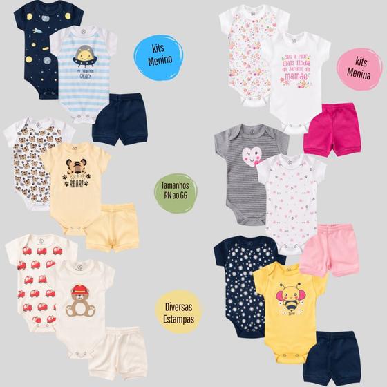 Kit 9 peças Roupa Bebê Body e shorts, menino e menina Suedine 100% algodão, Enxoval Atacado recém nascido, P M G e GG Menor preço em Kit 9 peças Roupa Bebê Body e shorts, menino e menina Suedine 100% algodão, Enxoval Atacado recém nascido, P M G e GG