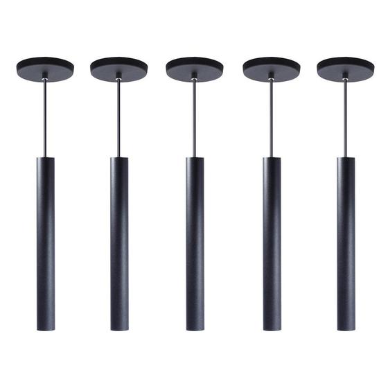 Imagem de Kit 9 Pendente Tubo Preto 30 Cm + Lâmpada LED Branco Neutro