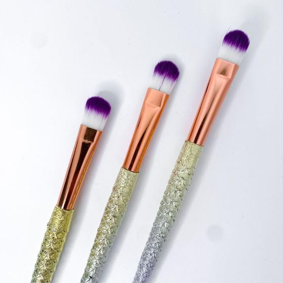 Imagem de Kit 9 Pinceis de maquiagem sereia glitter macio flexível  resistente