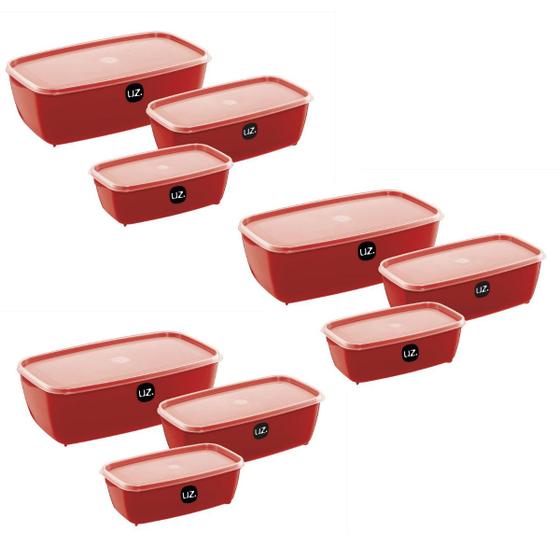 Imagem de Kit 9 Potes Para Alimentos Plástico 5L/3L/1,5L Vermelho