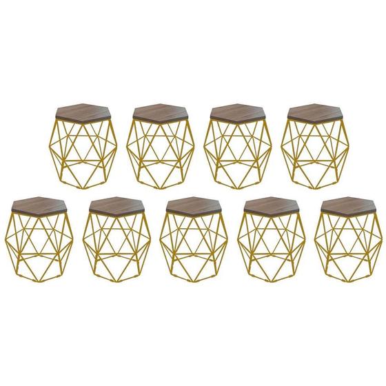 Imagem de Kit 9 Puff Banqueta Luna Decorativo Sala Quarto Ferro Dourado Assento MDF Madeira - Ahazzo Móveis