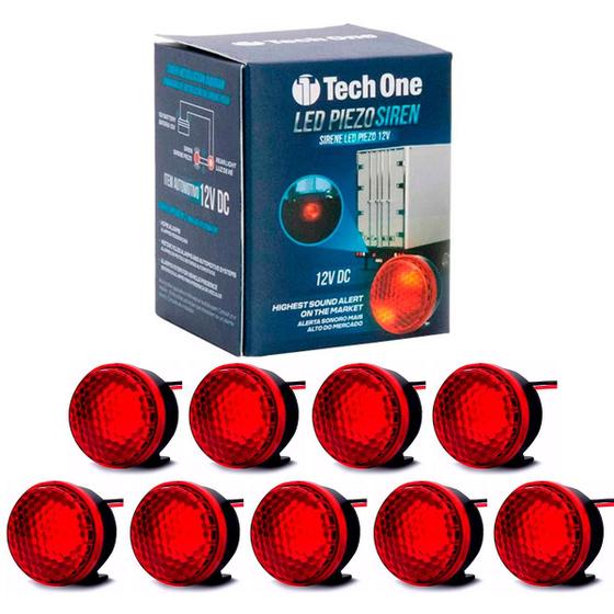 Imagem de Kit 9 Sirene Piezo 6 Tons Com Led Vermelho 12v Marcha Ré Top Universal - Tech One