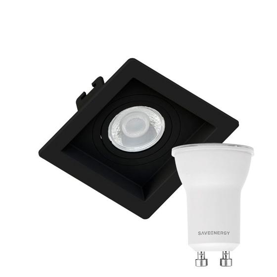 Imagem de Kit 9 Spot Embutir Quadrado Recuado Mini Dicroica Mr11 Preto + Lâmpada LED 4w 2700k