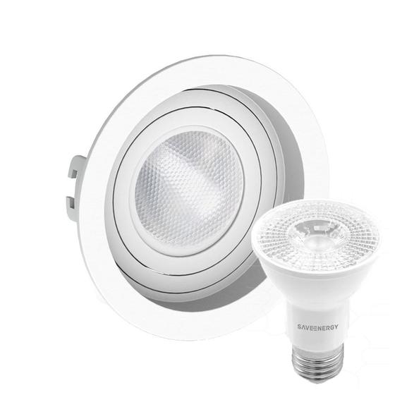 Imagem de Kit 9 Spot Embutir Redondo Recuado Par20 Branco + Lâmpada Led 4,8w 2700k