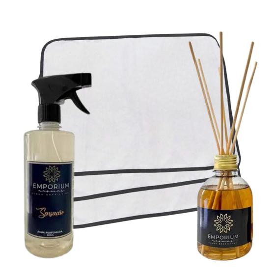 Imagem de Kit 9 Tapetes Higiênicos Pet + Água perfumada 500ml + Difusor de Ambiente c/Varetas 250ml Sensação