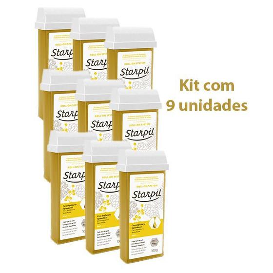 Imagem de Kit 9 Unidades Cera Refil Roll-On Mel Starpil 100g