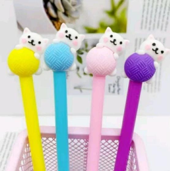Imagem de Kit 9 unidades de canetas em gel formato divertido gatinho novelo de lã