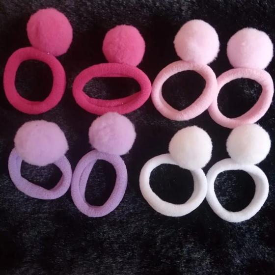 Imagem de Kit 9 unidades de fecho com 4 mini elástico rabico infantil com pompom estiloso