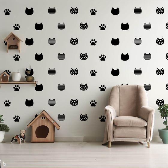 Imagem de Kit 90 adesivos de parede, gatinhos e patinhas, decoração, pet shop