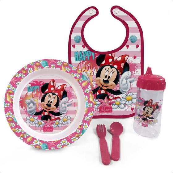 Imagem de Kit A Hora Da Papinha Minnie Com babador Porta Migalhas Resistente E Atóxico Baby Go - 01293