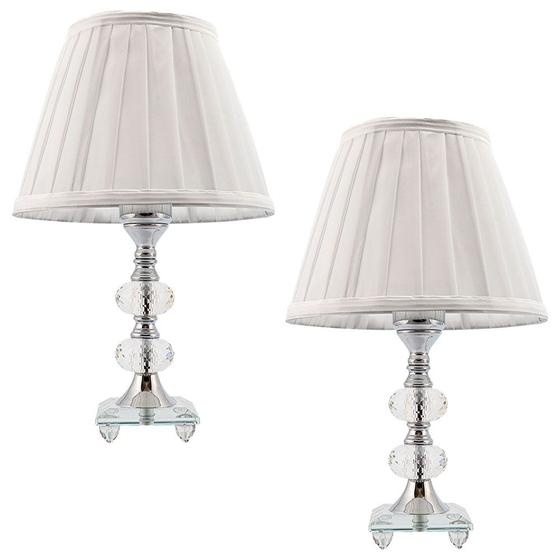 Imagem de Kit Abajur Cristal Vidro 2 Peças Mesa Decoração Sala Quarto com Cúpula Drapeada 35cm Ref. 184