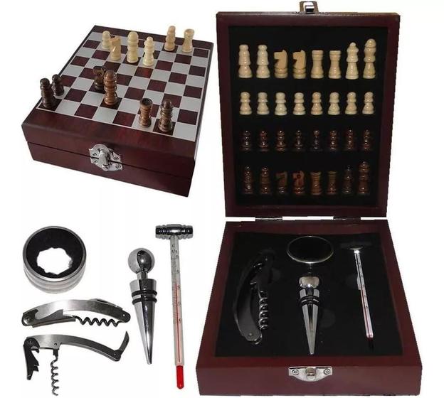 Imagem de Kit Abridor de Vinho com jogo de Xadrez-UnyHome