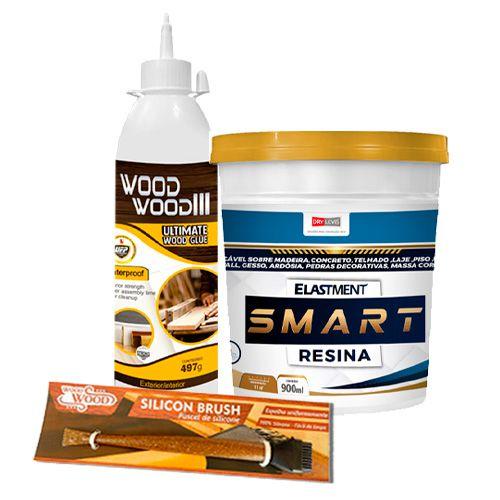 Imagem de Kit Acabamento e Impermeabilização para Madeira 4: Cola Wood Wood 497G e Smart Resina 900ML