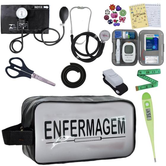 Imagem de Kit Academico Enfermagem Esfigmomanometro Aparelho de Pressao Estetoscopio Multi  Transparente Estagio Premium