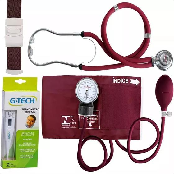 Imagem de Kit Acadêmico Esfigmo + Esteto + Garrote + Termômetro + Case