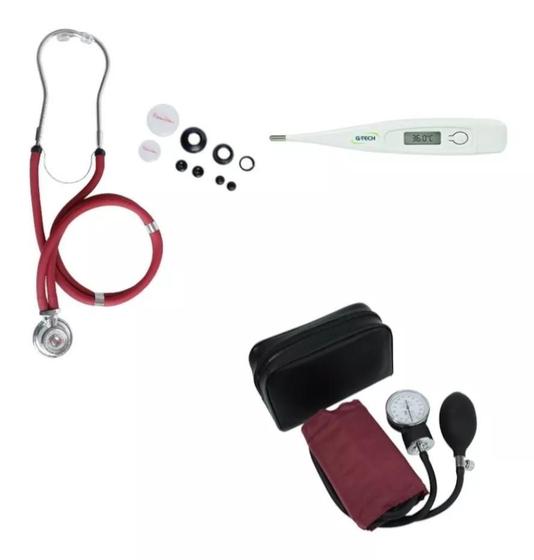Imagem de Kit Academico Esfigmomanometro + Estetoscopio + Termometro