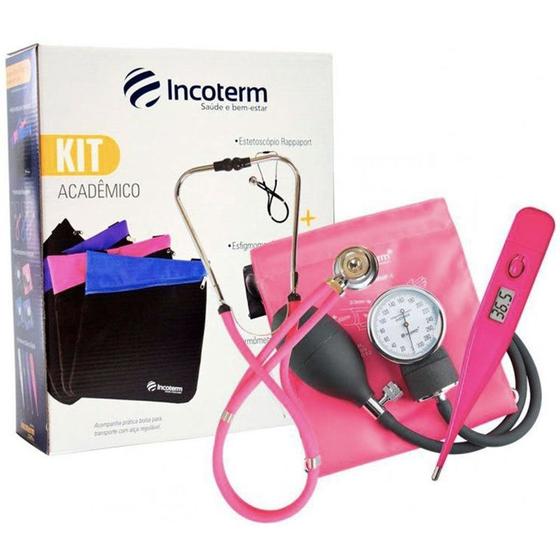 Imagem de Kit Acadêmico Estetoscópio e Esfigmomanômetro Incoterm Pink