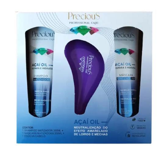 Imagem de Kit Açai Oil Shampoo Matizador 300ml + Mascara matizadora 300ml+ escova anti Frizz