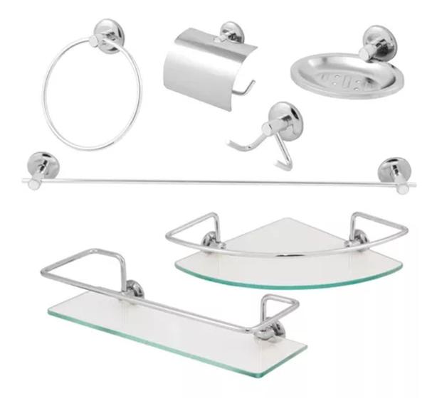 Kit Acessório Para Banheiro Aço Inox Com Um Porta Shampoo Reto E Um ...
