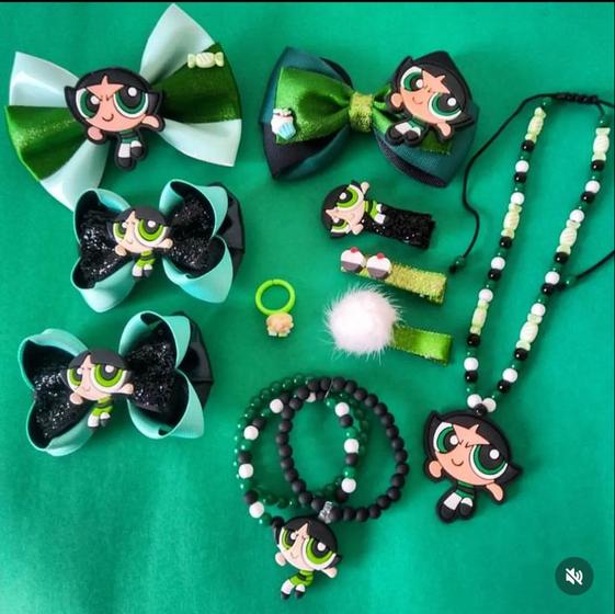 Imagem de Kit Acessórios  4 Laços + Kit Pulseira + 1 Cordão + Kit Presilha Artesanal  Super Poderosa Docinho