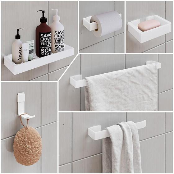 Imagem de Kit Acessórios Banheiro Completo 6 Peças Inox Lavabo Premium - Branco - Lojas RPM