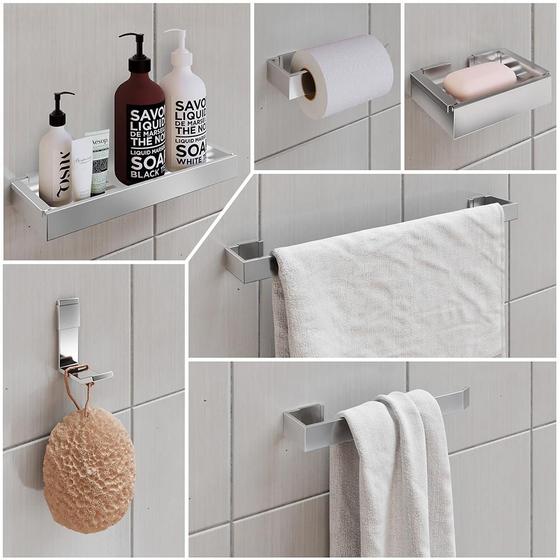 Imagem de Kit Acessórios Banheiro Completo 6 Peças Inox Lavabo Premium - Cromado - Lojas RPM