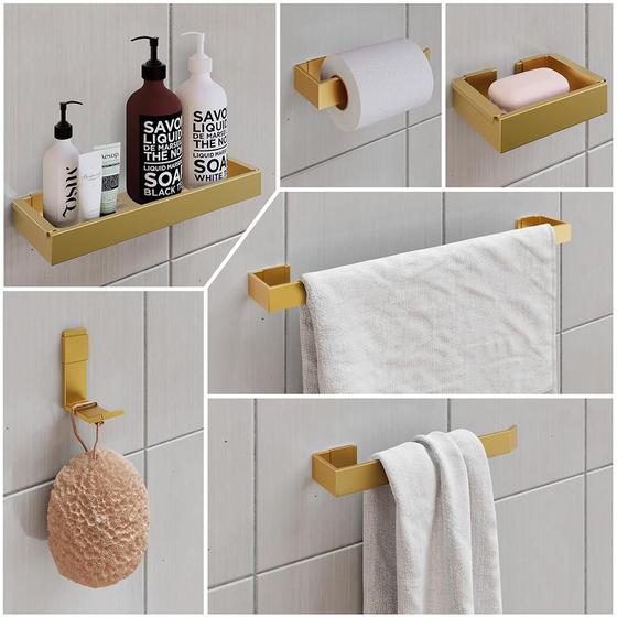 Imagem de Kit Acessórios Banheiro Completo 6 Peças Inox Lavabo Premium - Dourado - Lojas RPM
