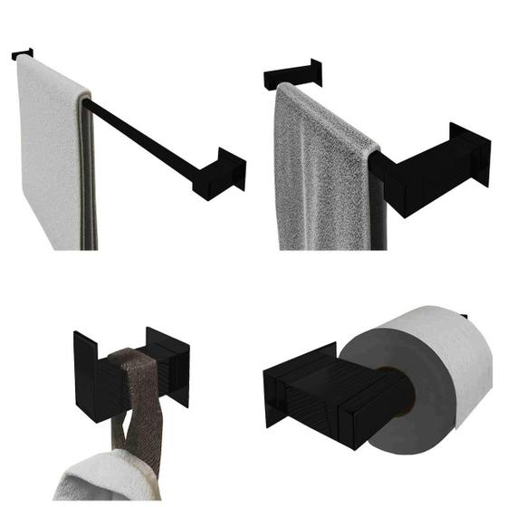 Imagem de Kit Acessórios Banheiro/Lavabo 4 Peças Aço Inox 304 Preto