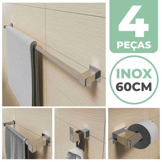 Kit Acessórios Banheiro Lavabo 4 Peças Aço Inox 304 Q4 Menor preço em Kit Acessórios Banheiro Lavabo 4 Peças Aço Inox 304 Q4