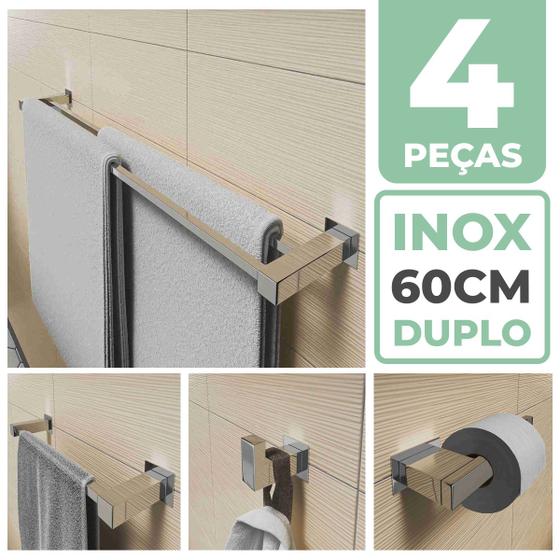 Imagem de Kit Acessórios Banheiro Lavabo 4 Peças Aço Inox 304 Q4C