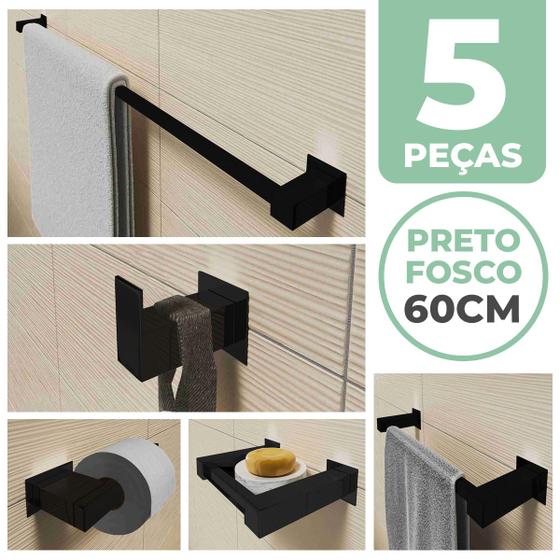 Imagem de Kit Acessórios Banheiro/lavabo 5 Peças Aço Inox 304 Preto Fosco Q5APF