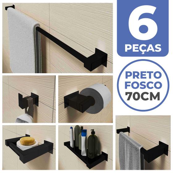 Imagem de Kit Acessórios Banheiro/lavabo 6 Peças Aço Inox 304 Preto Fosco Q6BPF