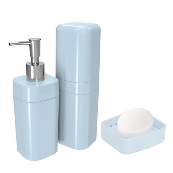 Imagem de Kit Acessórios Banheiro Lavabo Conjunto Organização 3 Pcs Plástico Saboneteira Porta Escova e Sabão