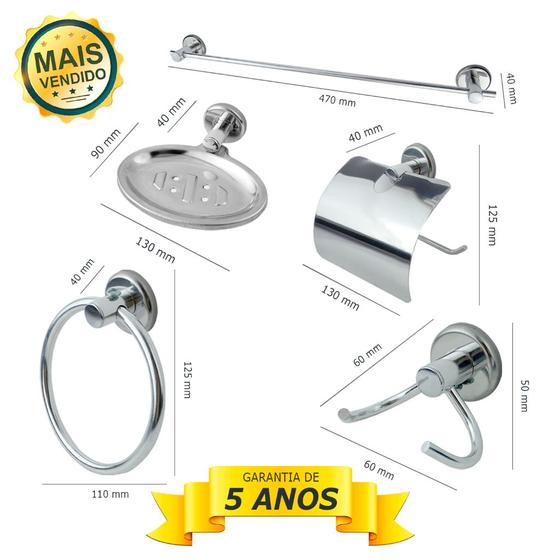 Imagem de Kit Acessórios de Metal Para Banheiro Aço Inox 5 Peças COMPLETO Cód. 750