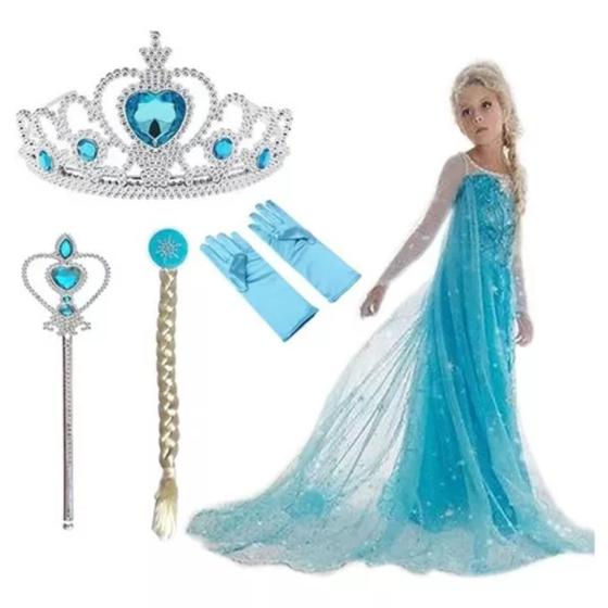 Imagem de Kit Acessórios Frozen Princesa Elsa Varinha Luva Coroa e Cabelo Para Brincadeiras Festas