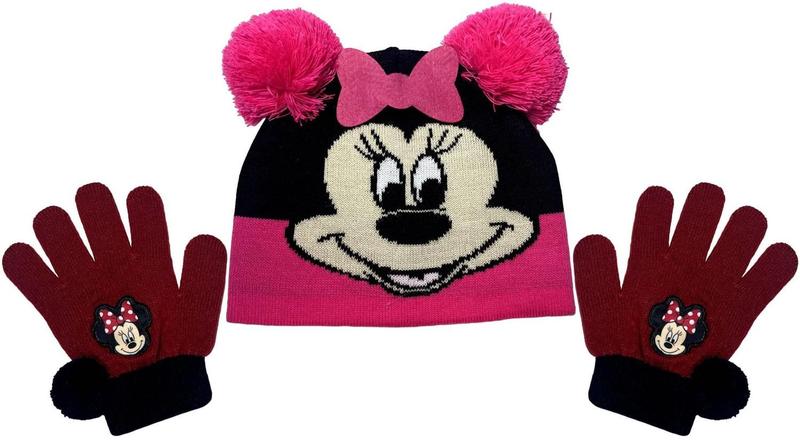 Imagem de Kit Acessórios Inverno Infantil Menina Personagem Minnie Mouse - Rosa E Vermelho - Disney : Touca Gorro + Luvas