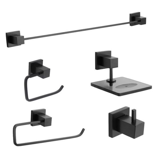 Kit Acessórios P/ Banheiro Metal 5 Peças Luxo Quadrado Menor preço em Kit Acessórios P/ Banheiro Metal 5 Peças Luxo Quadrado