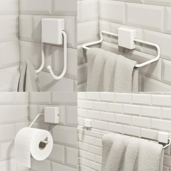Kit Acessórios Para Banheiro 4 Peças Branco Aço Menor preço em Kit Acessórios Para Banheiro 4 Peças Branco Aço