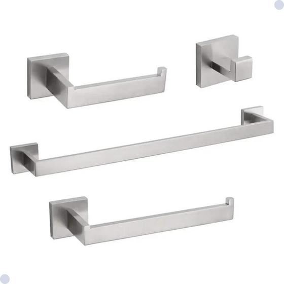 Imagem de Kit acessórios para banheiro acabamento quadrado aço escovado 4 peças